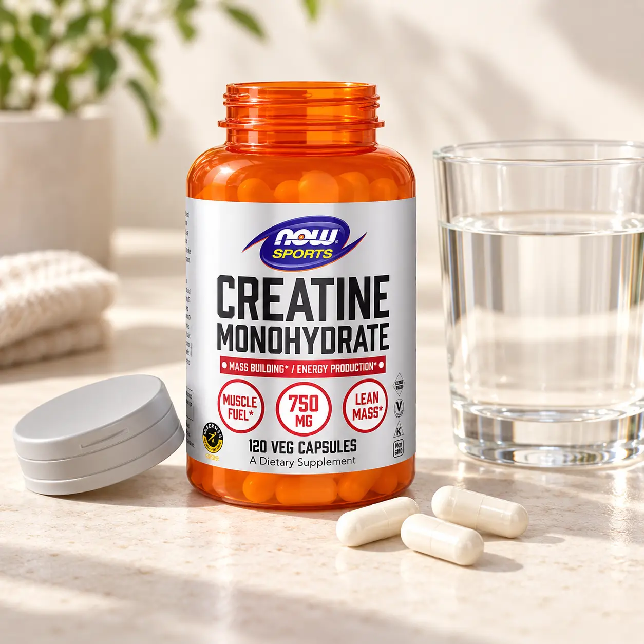 NOW Foods Creatine Monohydrate 750mg - 120 Kapsler - Billede 3